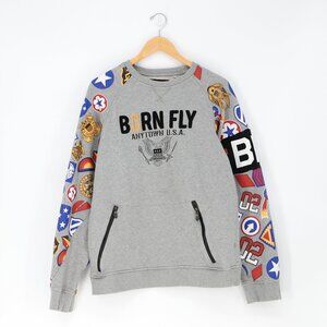 BORN FLY ANYTOWN USA Crewneck Patchwork Sweatshirt Gray Size XL